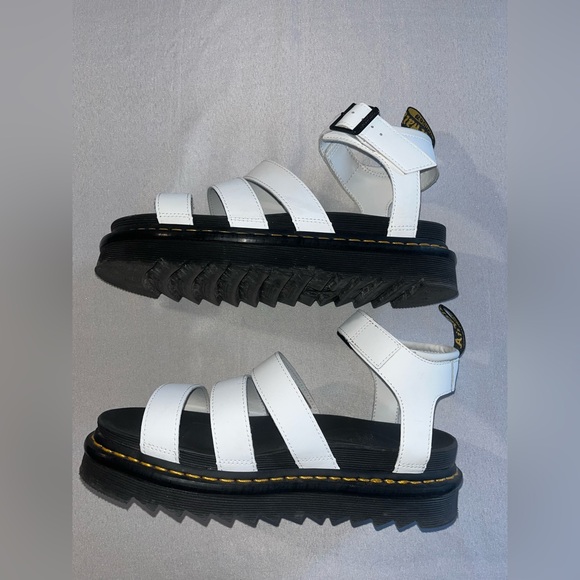 Doc Martens Blaire White Platform Leather Ankle Strap Sandals - Picture 7 of 11